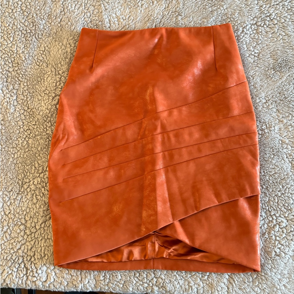 Guess Orange Mini Pencil Skirt with Asymmetrical Wrap for Cocktail